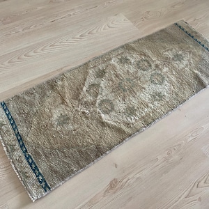 1.2x3.2ft, Small Brown rug, Turkish mini rug, Vintage rug, Ethnic rug, Bohemian rug, Oriental rug, Oushak Wool rug, Doormat rug, Bath rug