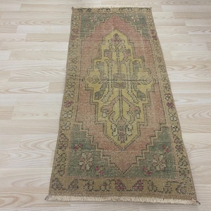 Vintage Turkish Oushak Wool Rug: Small Orange Boho Doormat (1.5x3.4 ft)