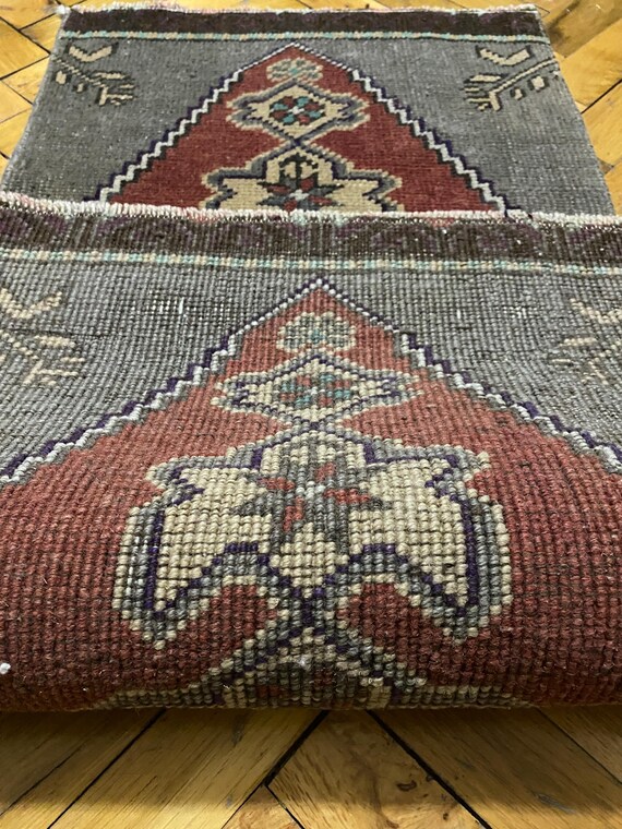 1x3 Turkish Rug, 1x3 Vintage Rug, 1x3 Red Rug, Small Rug