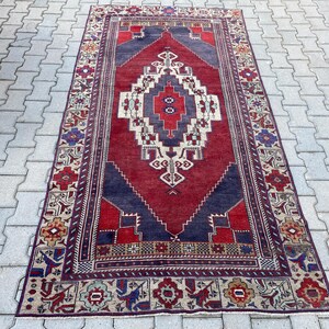 4x8 Turkish rug, Vintage rug, 4x8 Red rug, Anatolian rug, 4x8 Area rug, Oushak Wool rug, Large rug, Dining room rug, Antique rug, 4.4x8.3ft