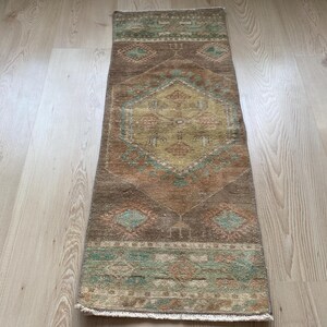 1.2x3.1ft, Turkish rug, Vintage mini rug, Small Brown rug, Oriental rug, Antique rug, Oushak rug, Wool rug, Doormat rug, Bath rug, Boho rug