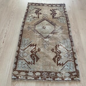 1.5x2.7ft, Turkish rug, Small Vintage rug, Mini rug, Brown rug, Handmade rug, Bohemian rug, Oushak Wool rug, Doormat rug, Bath rug, Boho rug