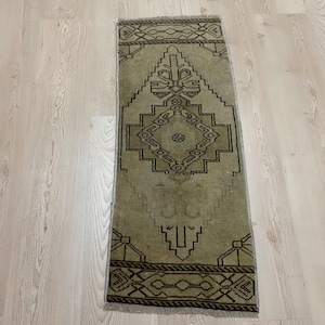 1.2x3ft, Turkish rug, Small Vintage rug, Brown rug, Neutral rug, Pastel rug, Antique rug, Oushak Wool rug, Doormat rug, Bath rug, Boho rug