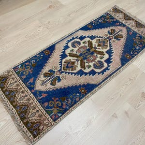 1.3x3.2ft, Small Brown rug, Turkish rug, Wool rug, Vintage mini rug, Antique rug, Boho rug, Rustic rug, Oushak rug, Doormat rug, Bath rug
