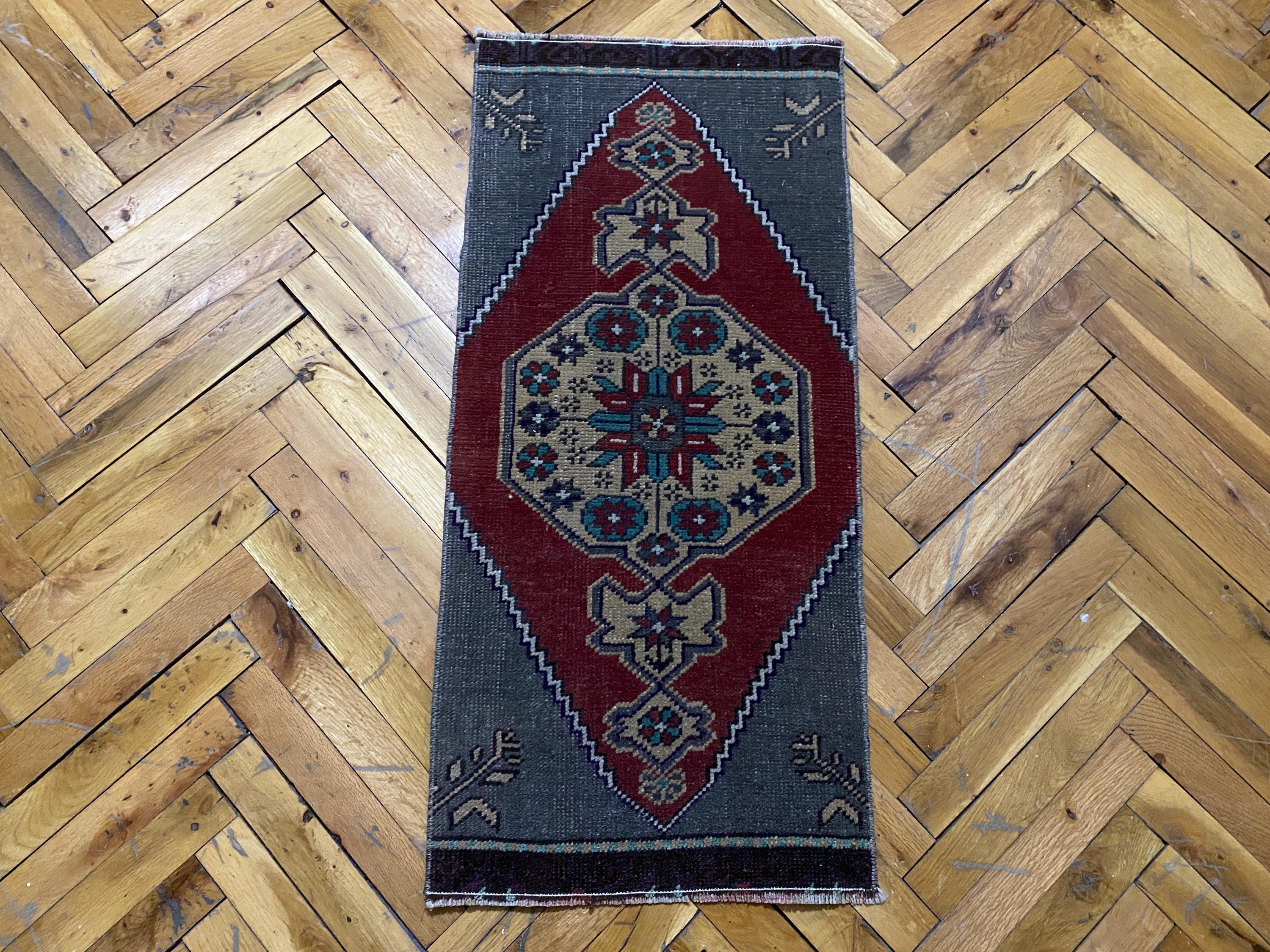 1x3 Turkish Rug, 1x3 Vintage Rug, 1x3 Red Rug, Small Rug