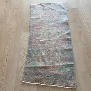 1.6x3.5ft, Turkish rug, Small Vintage rug, Pink rug, Oriental rug, Antique rug, Oushak rug, Wool rug, Doormat, Bath rug, Bohemian rug