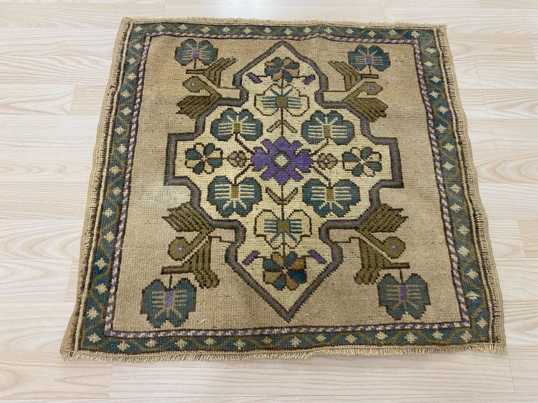 2x2.1ft, Small Brown Rug, Square Rug, Wall Decor Rug, Pastel Rug ...