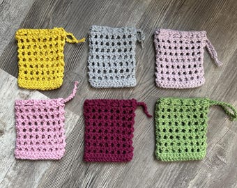 Handmade Crochet Reusable Soap Sack - 100% Recycled Cotton | Eco-Friendly, Sustainable Soap Holder & Exfoliating Pouch