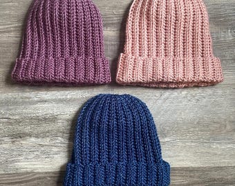 Handmade Ribbed Crochet Beanie: Unisex Winter Hat