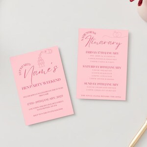 Retro Hen Party Weekend Invite, Modern Hen Weekend Invitation, Retro Pink & Red Hen Party Invite, Editable Template, INSTANT DOWNLOAD