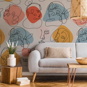 Abstract Colorful Faces Wallpaper, Art Wallpaper, Peel and Stick Wallpaper, Removable Wallpaper, Retro Wallpaper, Abstract Wallpaper