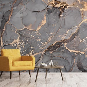 Gray Gold Textured Marble Wall Art, Marble Wallpaper, Peel and Stick Wallpaper, Removable Wallpaper, Modern Minimalist Home Decor, Wall Art