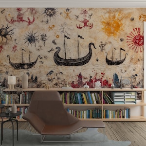 Archeology Wallpaper, Art Wallpaper, Peel and Stick Wallpaper, Removable Wallpaper, Retro Wallpaper, Abstract Wallpaper