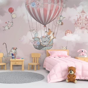 Carta da parati "Animali nel cielo", carta da parati per bambini staccabile e adesiva, carta da parati rimovibile per bambini, decalcomania da parete per cameretta dei bambini, autoadesiva, murale per cameretta dei bambini