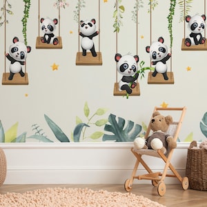 Carta da parati con cuccioli di panda, carta da parati per bambini, carta da parati rimovibile per bambini, decalcomania da parete per cameretta dei bambini, autoadesiva, murale per cameretta dei bambini