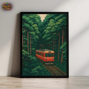 Arte mural de trenes de Tokio, arte mural retro estético, impresión vintage nostálgica, impresión artística para sala de estar, decoración retro, arte asiático, descarga digital