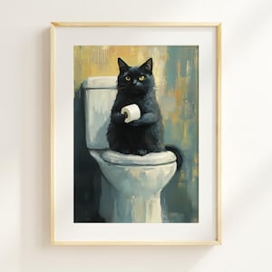 Black Cat Poster Animal Bathroom Poster painting | Funny Bathroom Wall Decor | Poster Wall Art | Bathroom Print Digital Download | prints