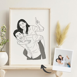 Benutzerdefinierte Linie Zeichnung Portrait | Minimalistisches Paar Porträt, schwarz & weiß personalisierte Paar Zeichnung, druckbare Wandkunst Geschenk