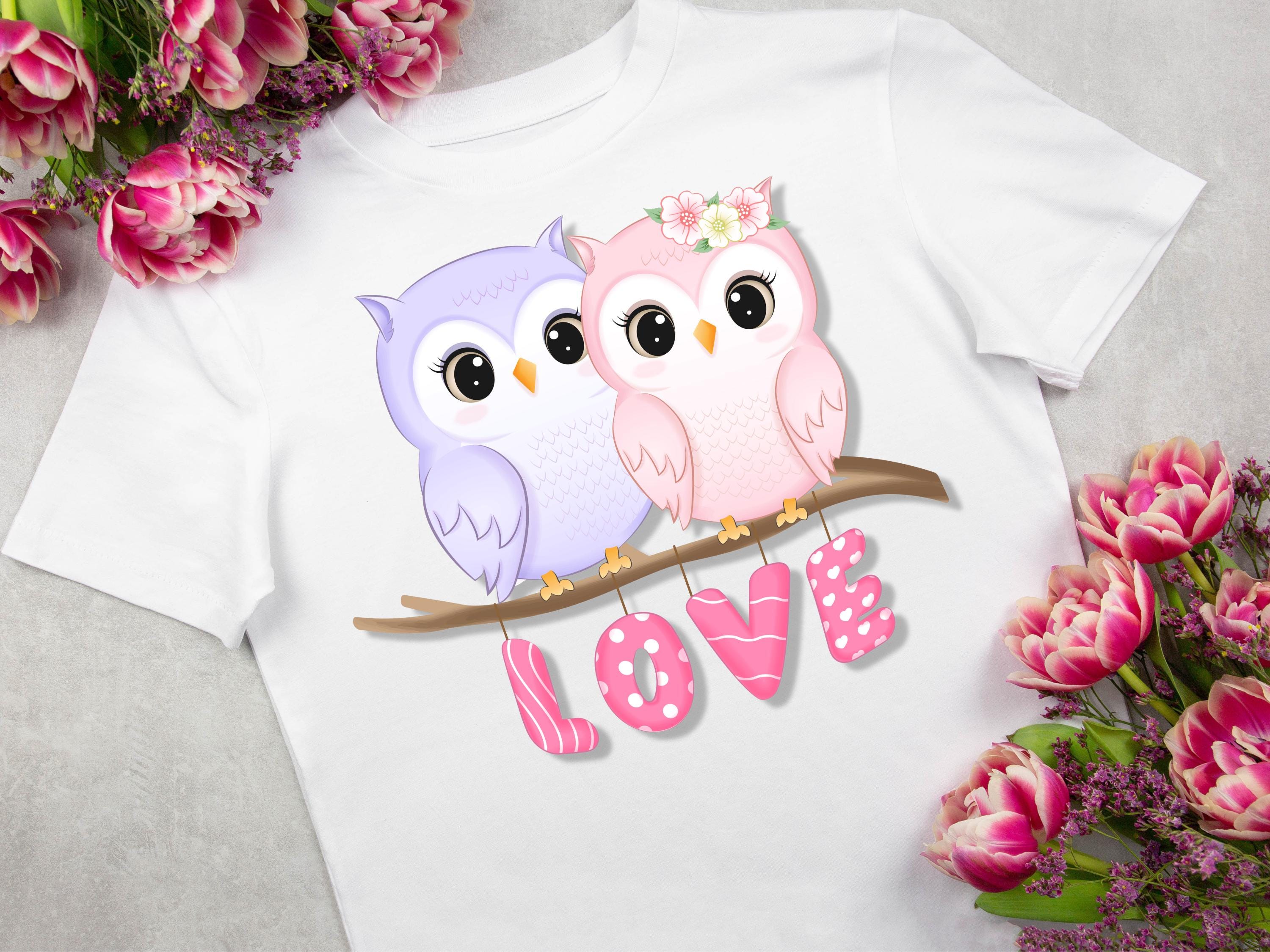 Romantic Owls PNG, Love Birds Sublimation Design, Cute Valentine Owls Digital Download for T-Shirts,