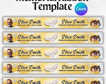 Memorial Ribbon Template, Funeral memorial Template, Death Announcement, RIP Memorial Ribbon design template,Canva template,Instant Download