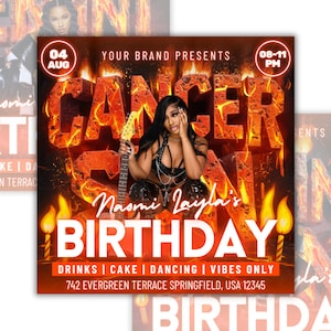 Cancer Season Party Flyer, Birthday Szn Flyer, Cancer Invitation Flyer, Cancer Birthday Event, Social Media Flyer, Premade Flyer Template