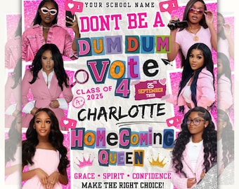 Vote Homecoming Queen Flyer, Vote For Me, Pink And White Class Campaign Flyer, Election Flyer Prom Queen Flyer, Canva Editable