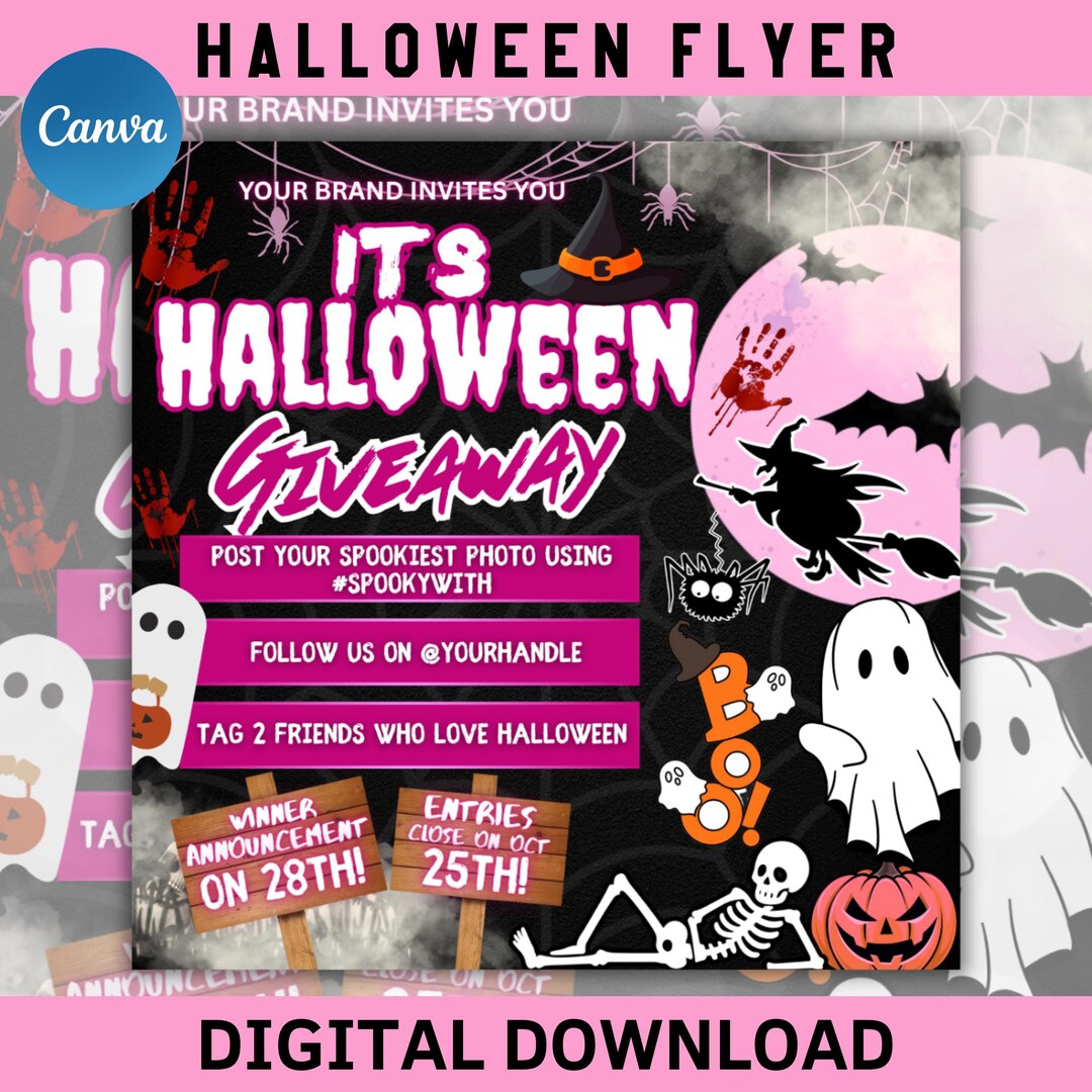 Scary Raffle Editable Halloween Giveaway Flyer, October Giveaway Raffle Canva Flyer ...