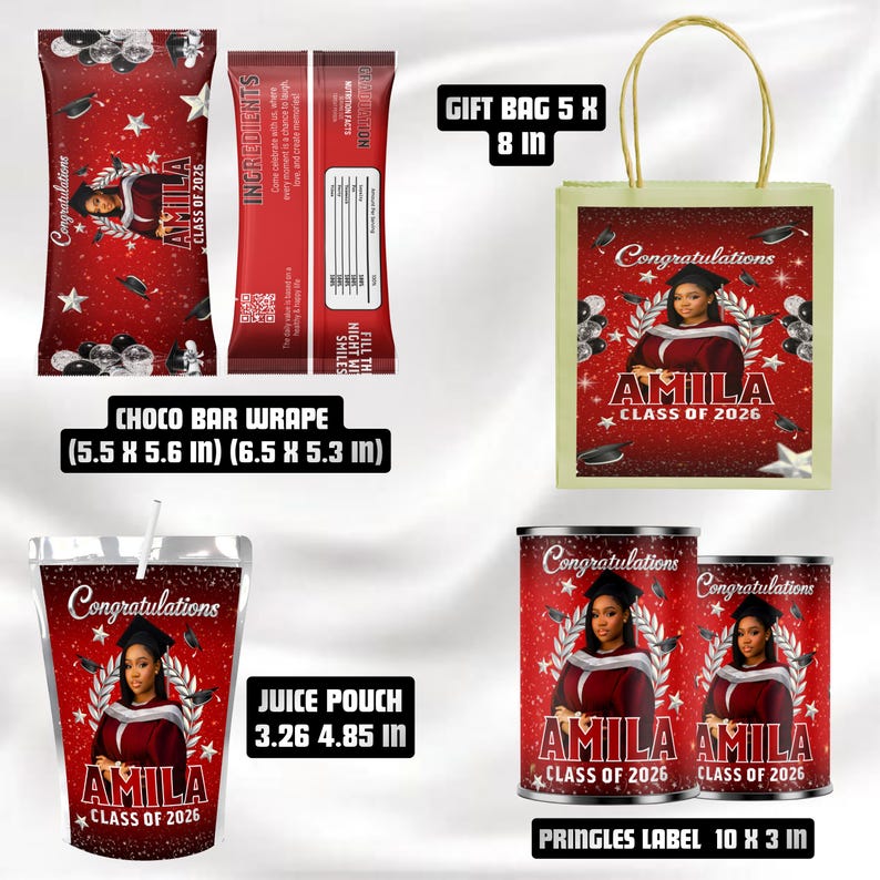 Graduation Party Favor Bundle, Class of 2026 Treat bundle, Graduation Treats Design,Party Favor Custom Water Labels, Chip Bag image 4