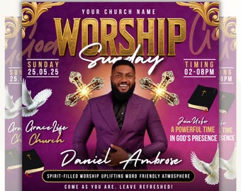 Editable Church Flyer Canva Template, Revival Church Flyer, Worship Conference Flyer Invitation Template, Flyer template, digital donwnload
