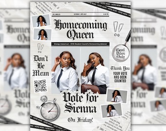 Homecoming Queen Poster, Newspaper Theme Homecoming Poster, Homecoming Campaign, Class Treasurer, Class President, Edit then Print poster