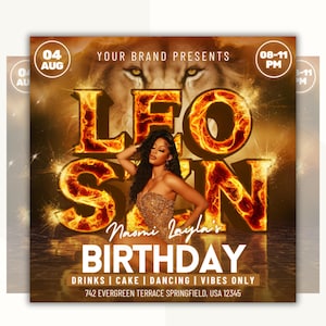 Leo Season Party Flyer, Birthday Szn Flyer, Leo Invitation Flyer, Leo Birthday Event, Social Media Flyer, Premade Flyer Template