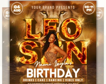 Leo Season Party Flyer, Birthday Szn Flyer, Leo Invitation Flyer, Leo Birthday Event, Social Media Flyer, Premade Flyer Template