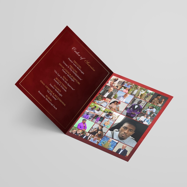 Red and Gold Funeral Program 8 Pages Template, Editable in Loving ...