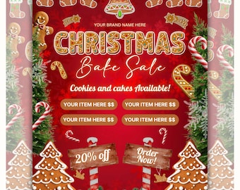 Christmas Sweet Treats Flyer, Diy Flyer Template Design, December Bake Sale Flyer, Canva Template, Diy Flyer for Christmas Sweets