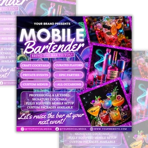 Volantino per barman mobile, fai da te per baristi, servizi di bevande per baristi, pianificazione di eventi per feste, noleggio social media, modello modificabile per Instagram, modello Canva