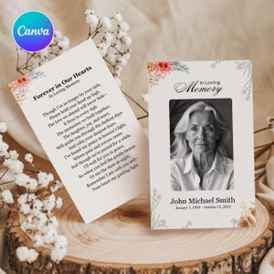 Editable Funeral Prayer Card Template, Celebration Of Life Card, In Loving Memory Prayer Card, Obituary Card Canva Template Instant Download