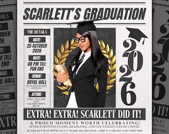 Canva Graduation Zeitung Flyer, Zeitung Graduate Flyer, Graduierung Einladung, Klasse von 2026 Abschlussfeier Flyer,College Entscheidung,