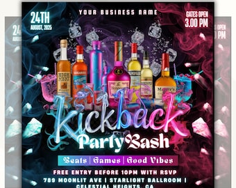 Kickback Party Flyer, Editable Kickback Club Flyer, Club DJ Party Invite, Event Flyer, Social Media Flyer, Canva Template, Instant Download