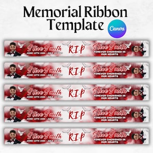 Memorial Ribbon Template, Funeral memorial Template, Death Announcement, RIP Memorial Ribbon design template,Canva template,Instant Download