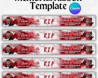 Red Memorial Ribbon Template, Funeral memorial Template,Death Announcement Memorial Ribbon design template,Canva template,Instant Download
