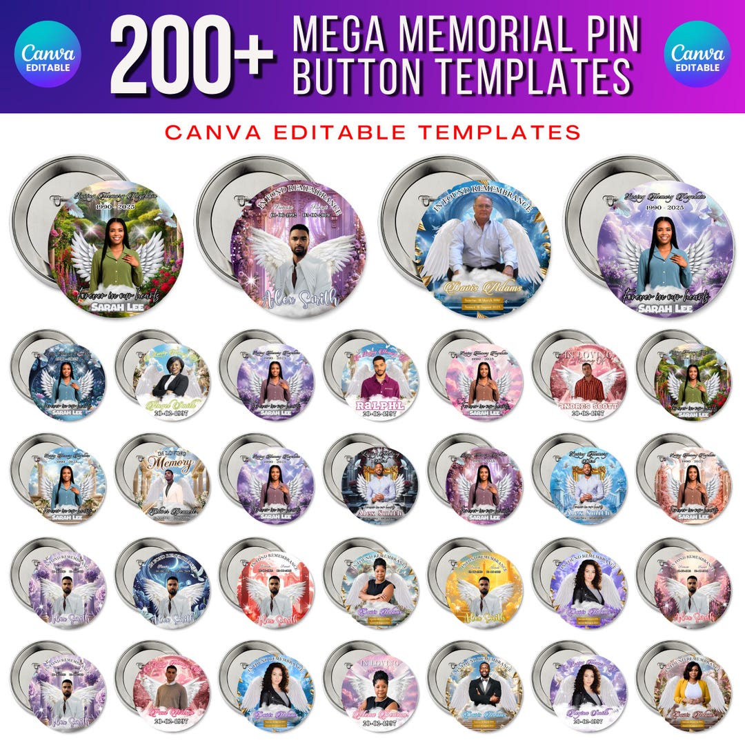 200+ in Loving Memory Pin Buttons Mega Bundle, Memorial Button Template ...