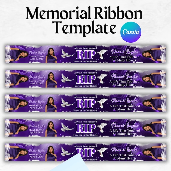 Memorial Ribbon Template, Funeral memorial Template, Death Announcement, RIP Memorial Ribbon design template,Canva template,Instant Download