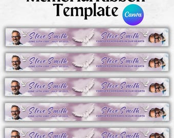 Memorial Ribbon Template, Funeral memorial Template, Death Announcement, RIP Memorial Ribbon design template,Canva template,Instant Download