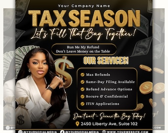 Tax Prep Flyer Canva Template, Tax Prep Instagram, Tax Flyer Template, Tax Season, Credit Repair Flyer,DIY Tax Prep Flyer, Preparation Flyer