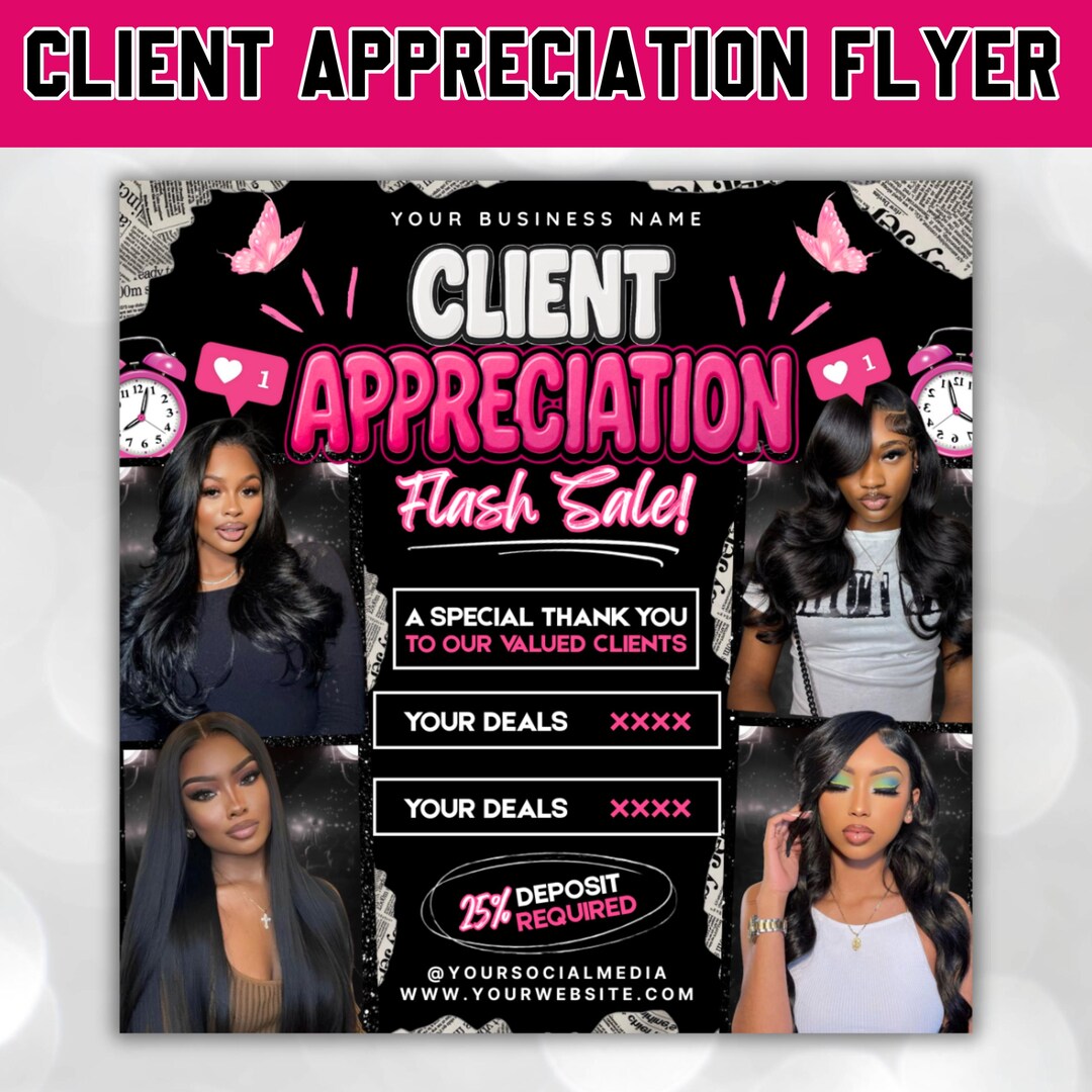 Customer Appreciation Flyer,pink and Black Calling New Clients Flyer ...
