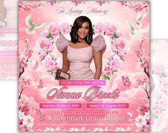 Folleto de anuncio de funeral conmemorativo, folleto conmemorativo, funeral conmemorativo, plantilla de folleto de invitación a funeral, folleto "Descanse en paz", editable en Canva