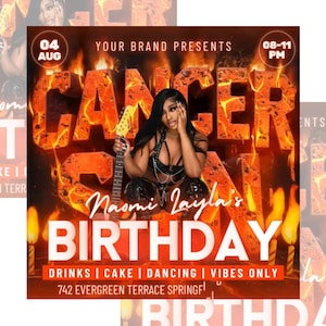 Animated Cancer Season Party Flyer, Birthday Szn Flyer, Cancer Invitation Flyer, Cancer Birthday Event, Social Media Flyer, Canva Editable