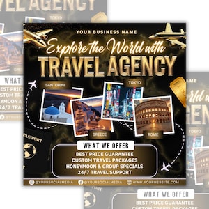 Travel Agent Flyer, DIY E-Flyer Template, Travel Flyer, Vacation Flyer, Travel Agency, Social Media Flyer, Canva Editable, Instant Download