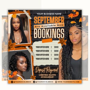 Editable September Booking Flyer, DIY Fall Hair Lash Makeup Nail Appointments Available Flyer Template, Social Media Flyer, Book Now Flyer