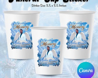 Funeral Cup Sticker Canva Template, Memorial  Styrofoam Cup Sticker Template, Styrofoam Cup Label,In Loving Memory Cup Sticker Template